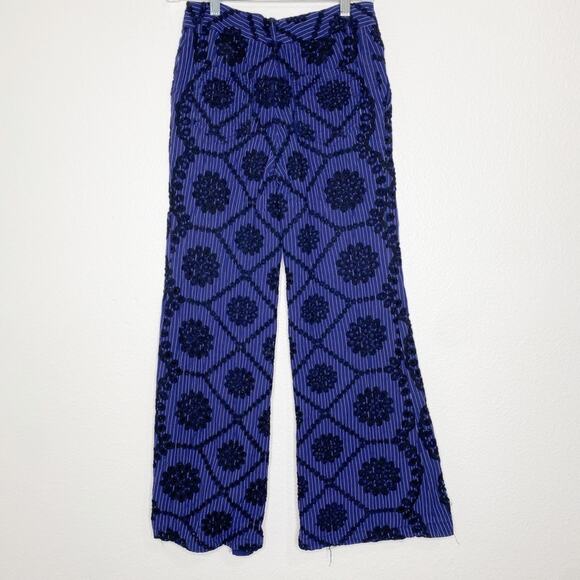 Anthropologie Ettitwa Blue Embroidered Pants size 2 - Picture 1 of 13